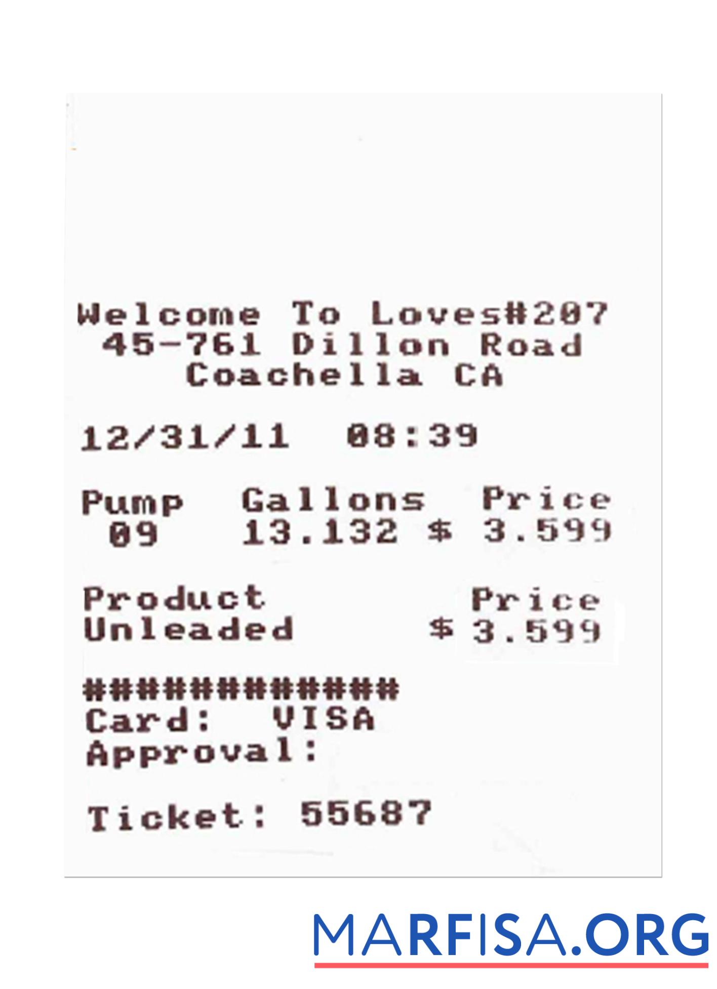 Blank LOVES#207 payment receipt sample